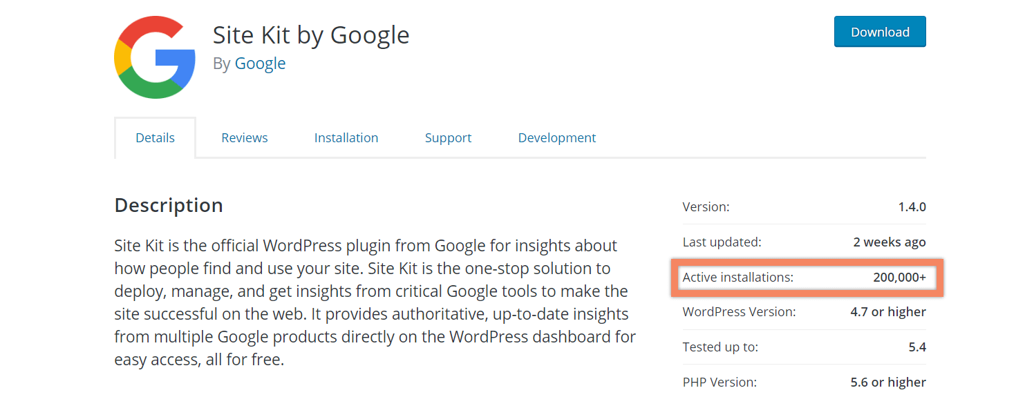 google site kit plugin stats wordpress.org