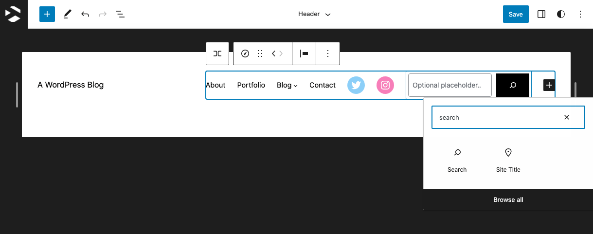 Gutenberg Add Menu Search