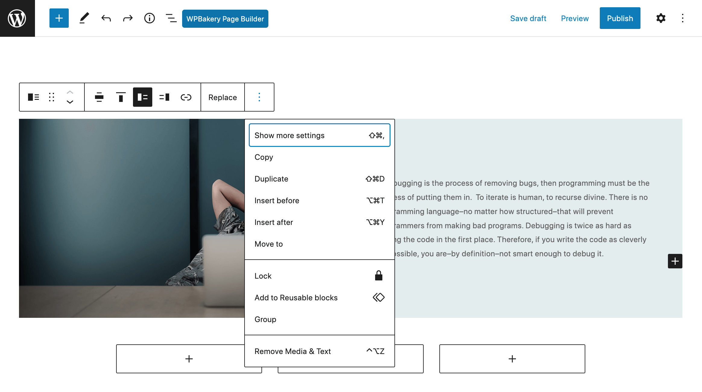 Gutenberg Blocks More Settings