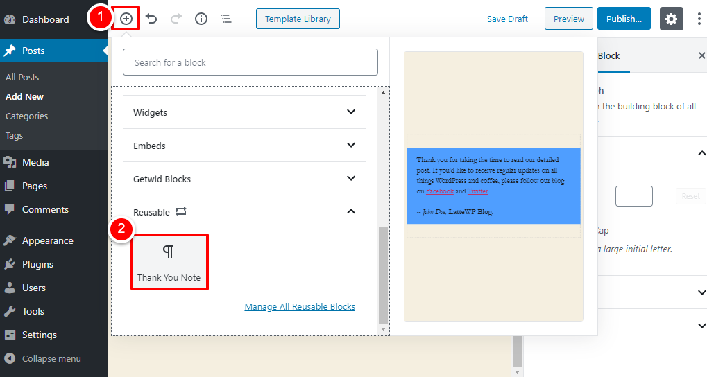 gutenberg reusable block