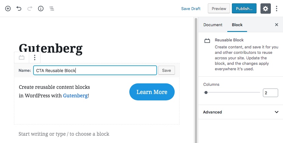 Gutenberg Reusable Content Blocks Step 2