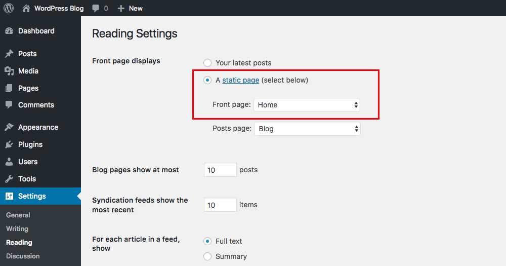Homepage Reading Setting