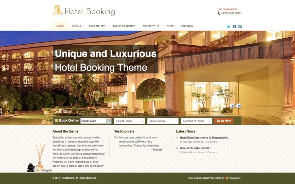  HotelBooking App WordPress Theme