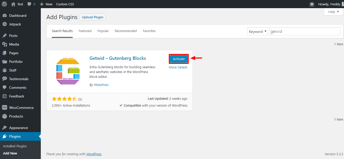 how to activate the getwid wordpress plugin