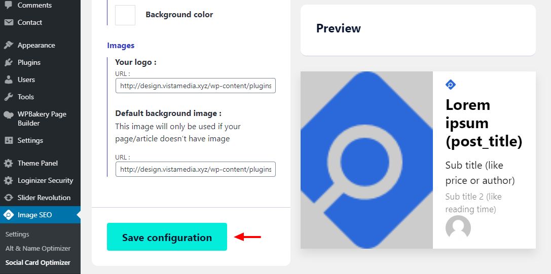 image seo optimizer save social card configuration