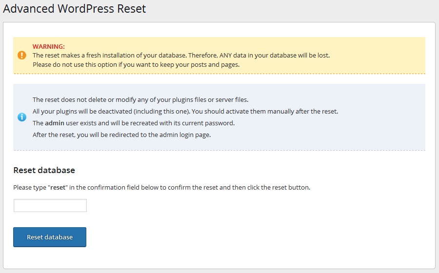 Advanced WordPress Reset Options