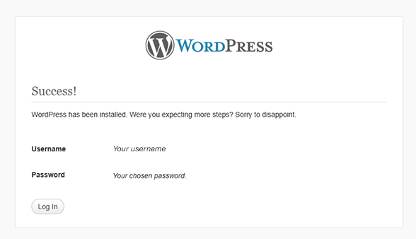 WordPress Install Success
