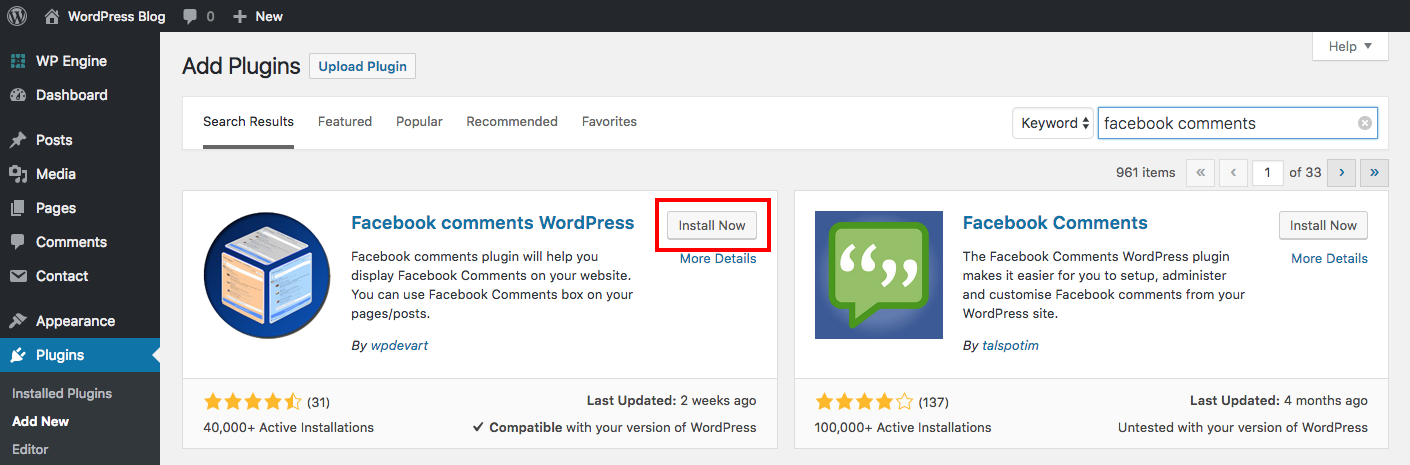 Install Facebook Comments WordPress Plugin