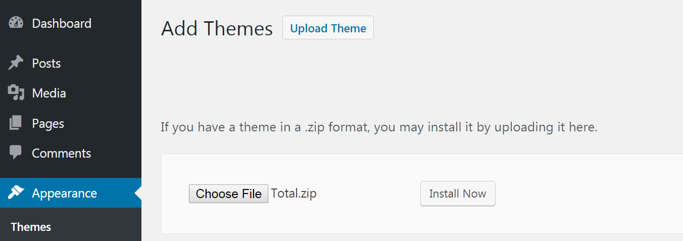 The option to install a new theme.