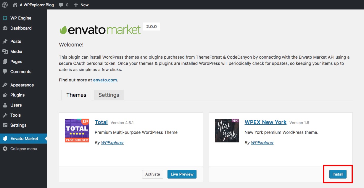 Install New Theme with Envato Market
