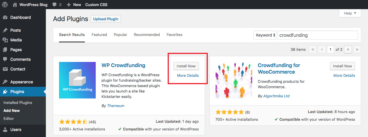 Install WP Crowdfunding