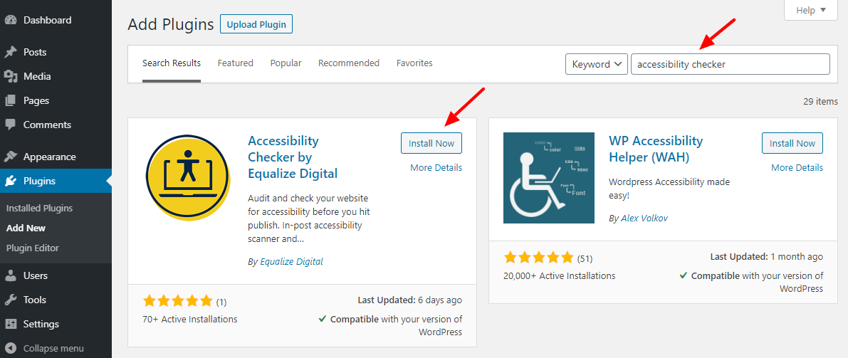 installing the accessibility checker plugin