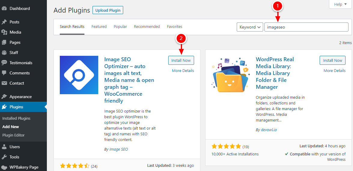 installing the image seo optimizer wordpress plugin