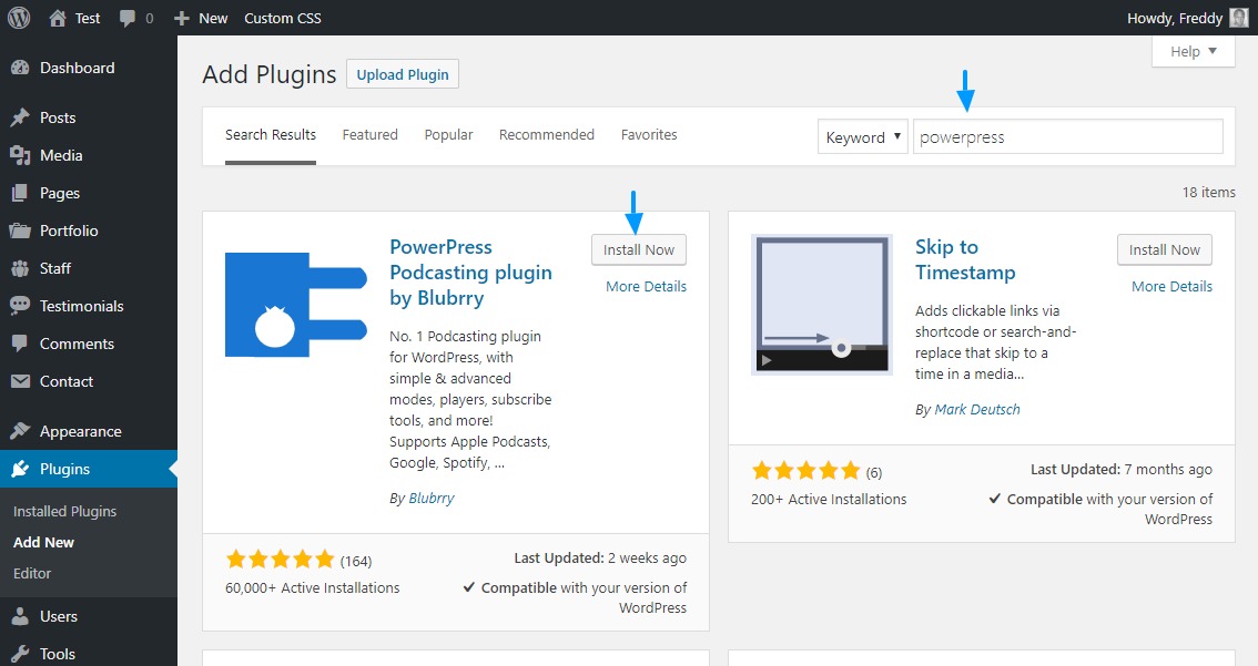 installing powerpress wordpress plugin