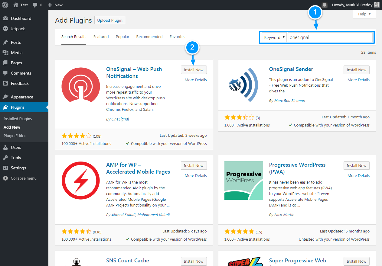 installing the onesignal wordpress plugin