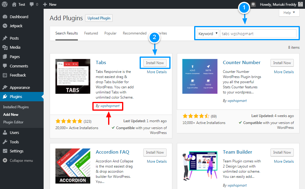 installing the tabs wordpress plugin