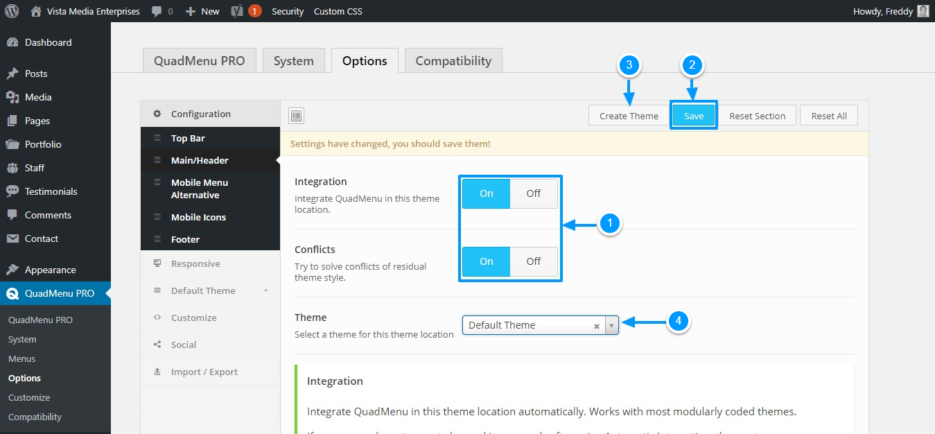 integrating quadmenu to theme menu locations