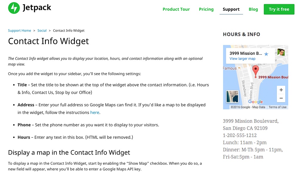 Jetpack Contact Info & Map Widget