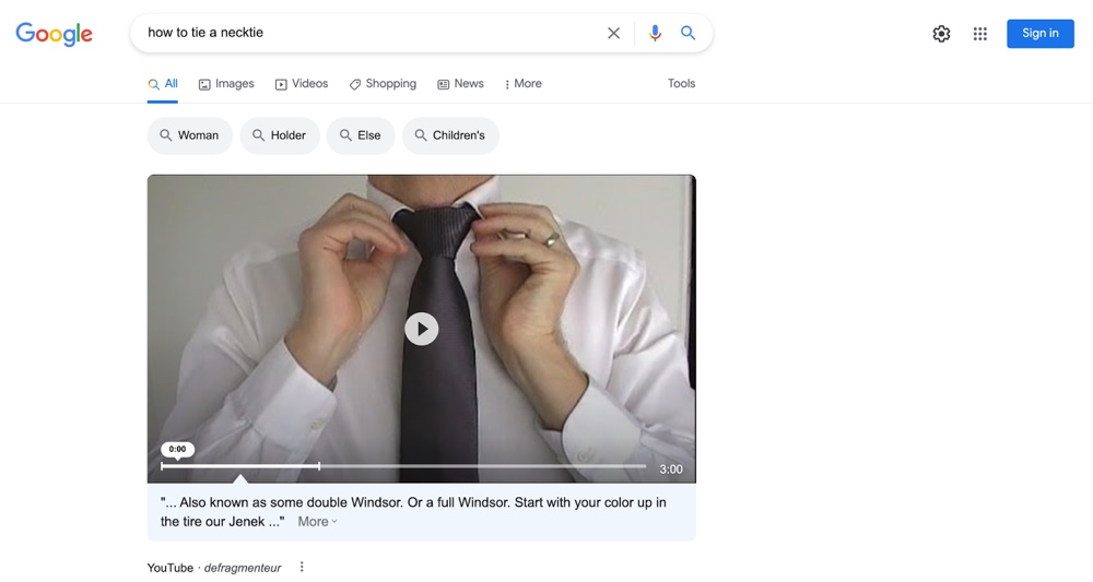 Google result of a tutorial video