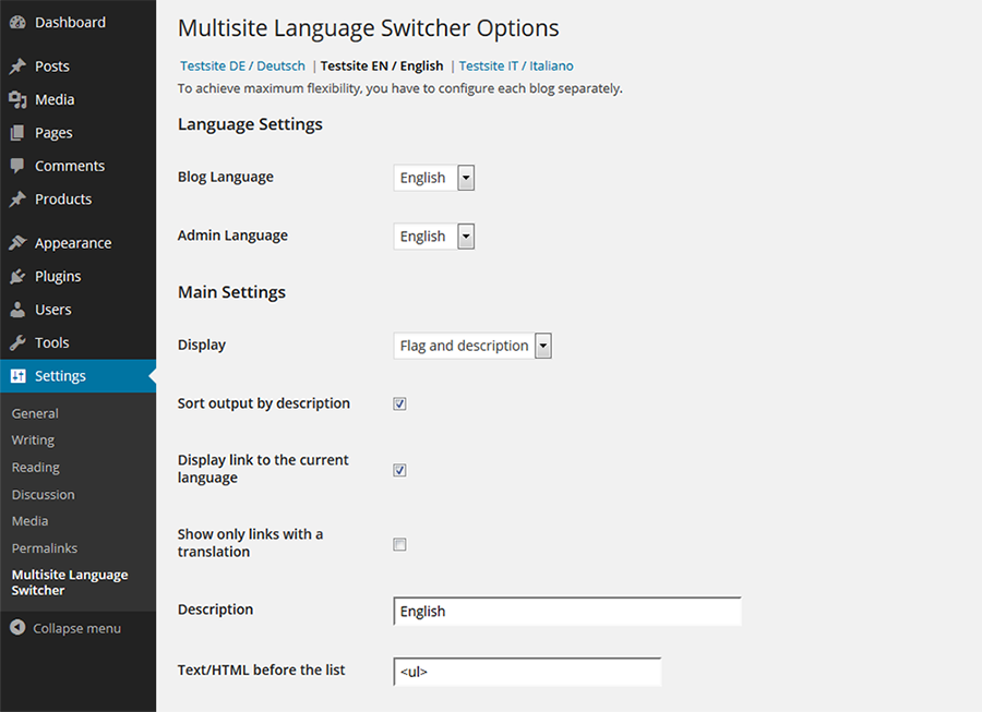 Plugins For WordPress Multisite : Language Switcher