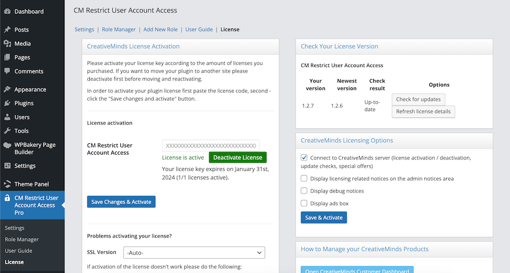 CM Restrict User Account Access Activate License