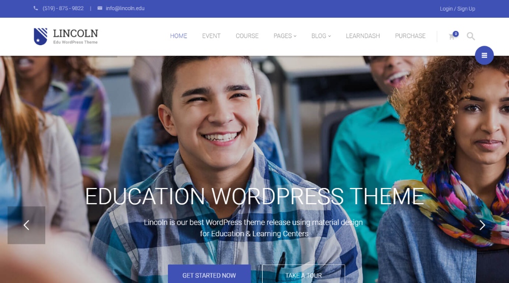 Lincoln Education Material Design WordPress Theme
