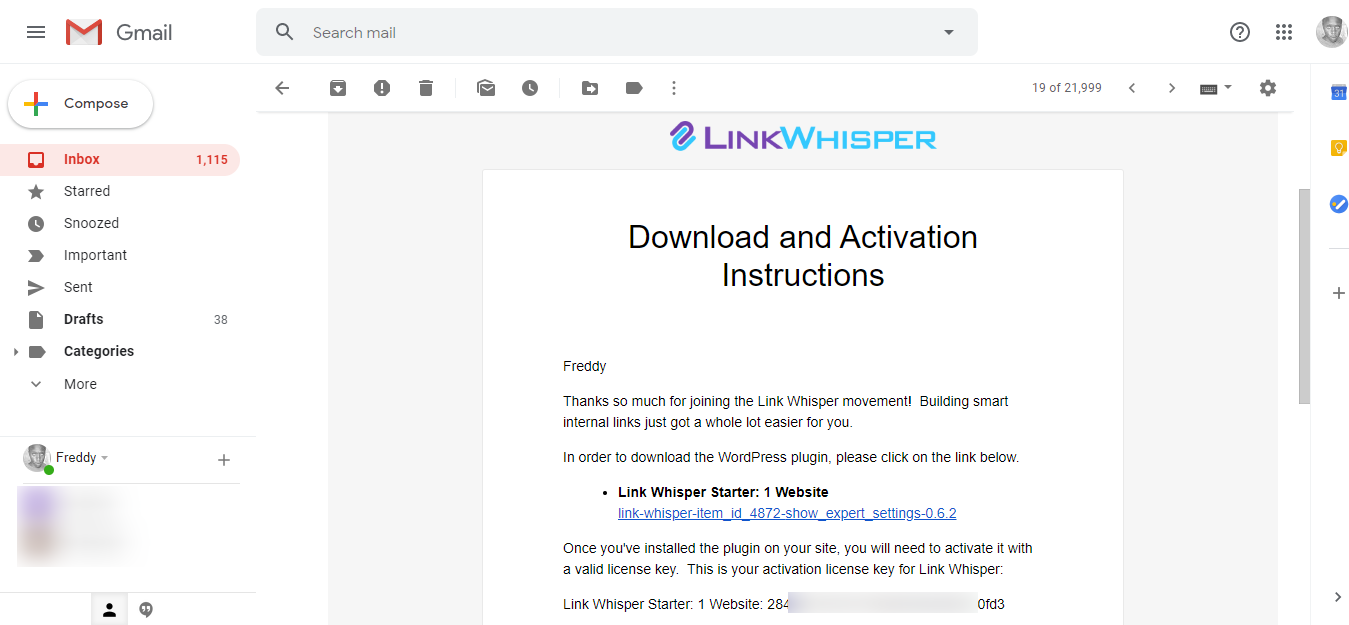 link whisper activation email