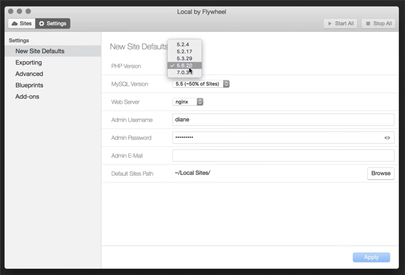 lLocal by Flywheel Settings