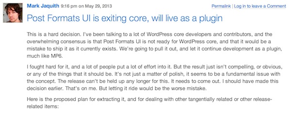A recent WordPress 3.6 update by Mark Jaquith (project lead).