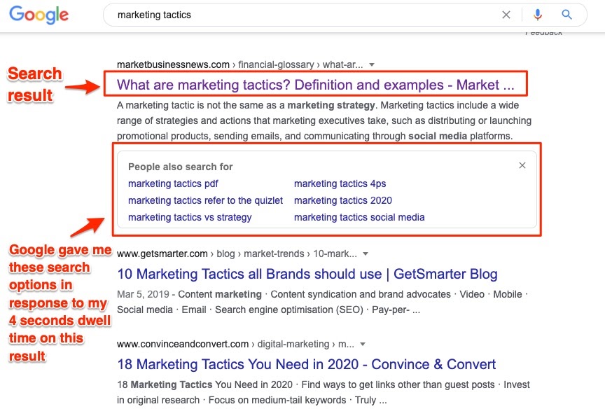 Marketing Tactics Google Search Result Recommendations