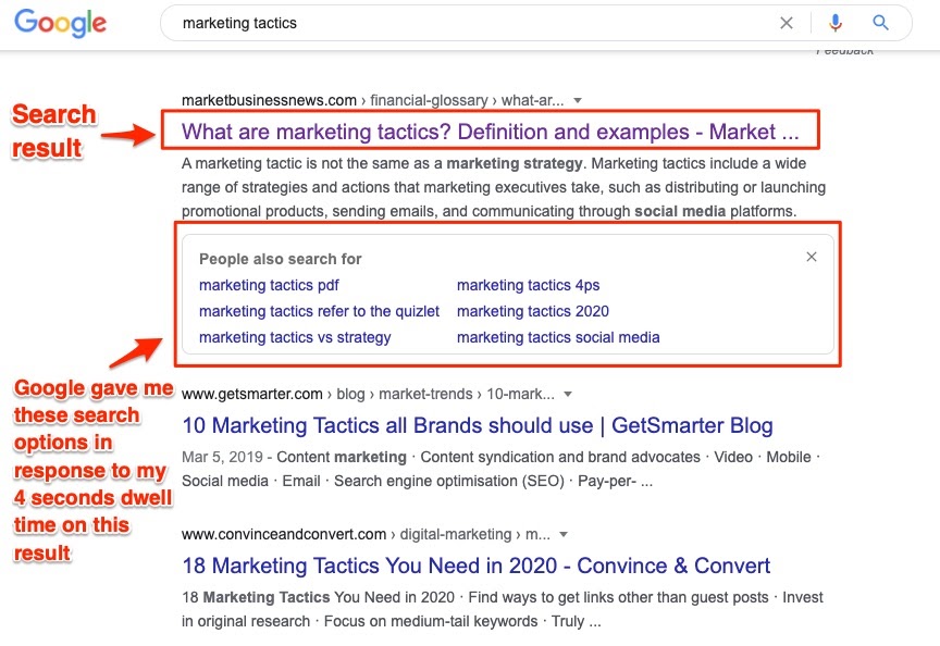 Marketing Tactics Google Search Result Recommendations