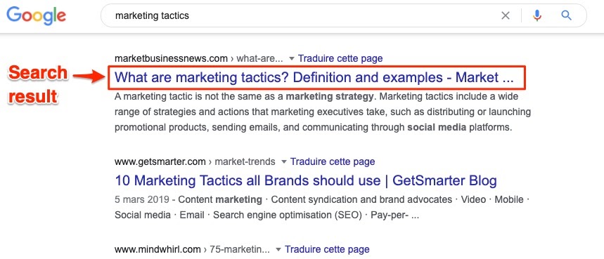 Marketing Tactics Google Search Result