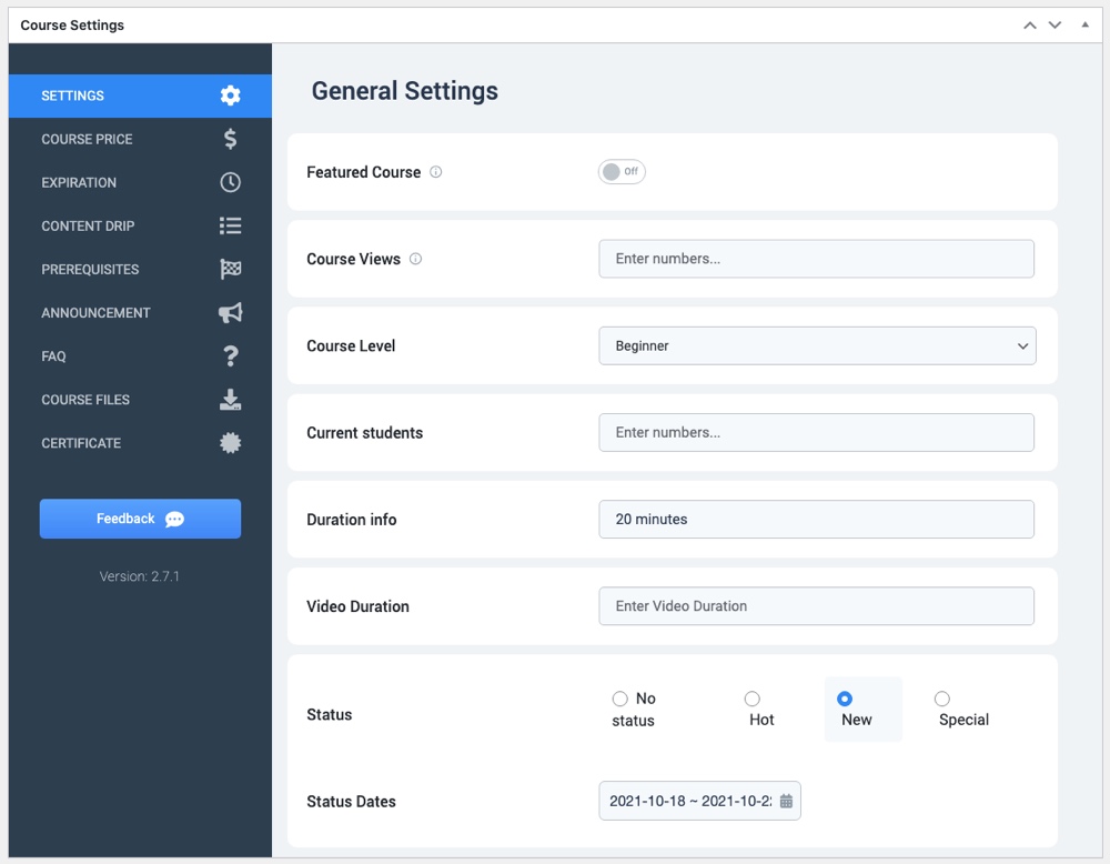 MasterStudy LMS Course Settings