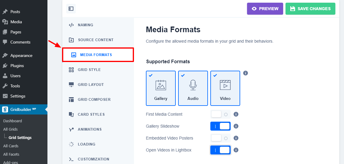 gridbuilder media formats