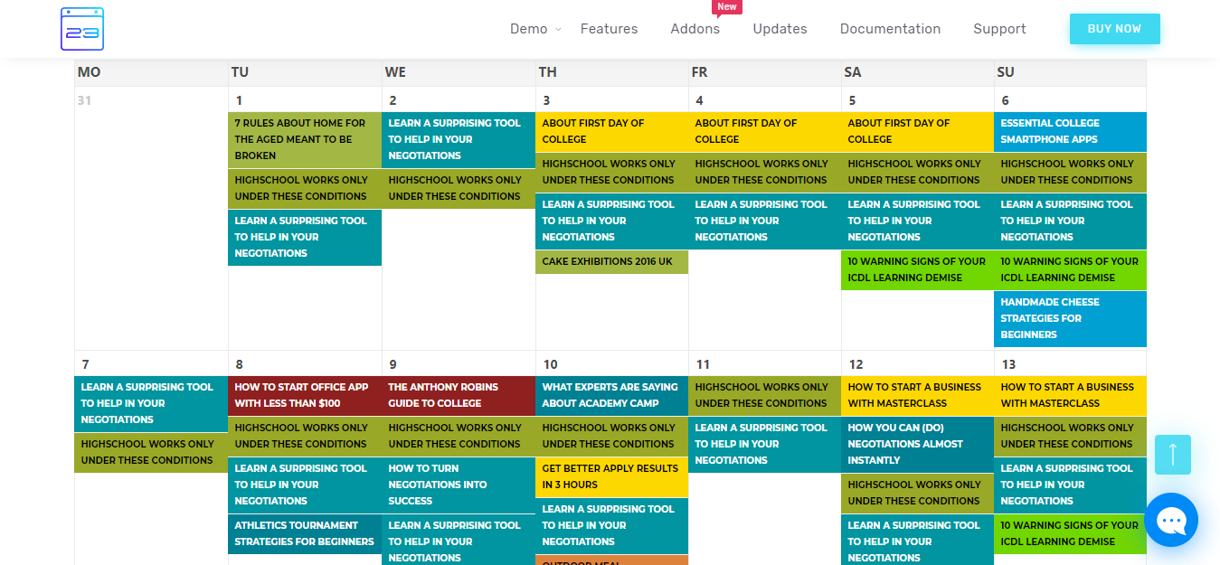 modern events calendar even features
