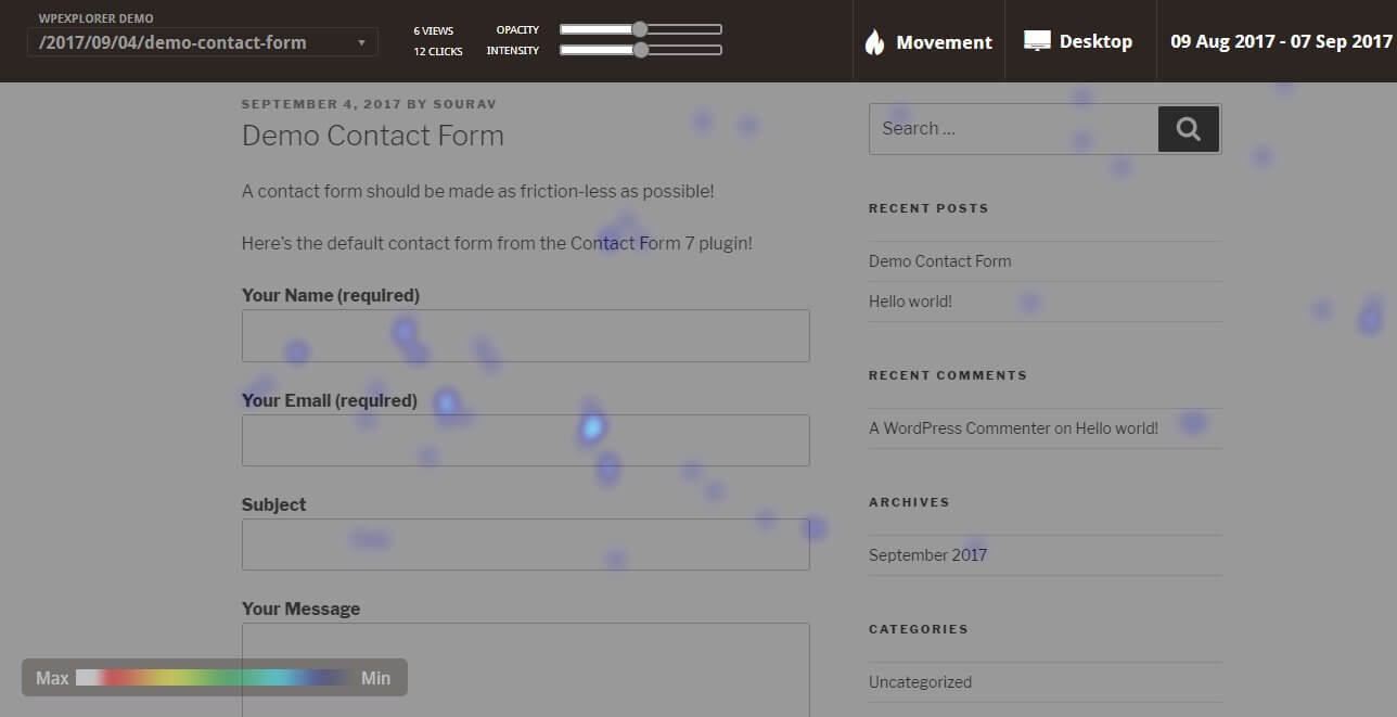 movement heatmap in mouseflow for wordpress