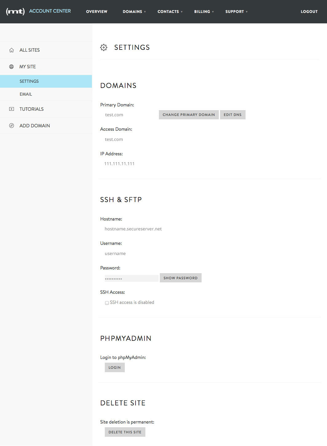 Media Temple Account Center Settings