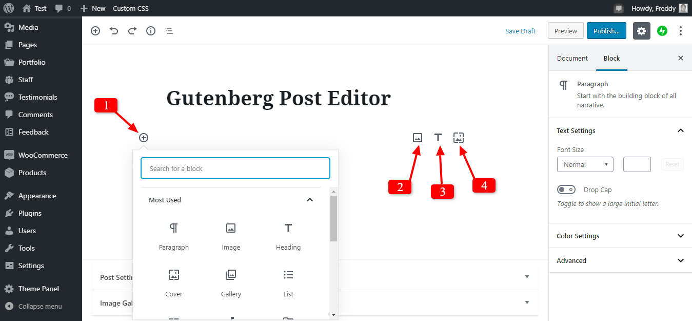 new paragraph block options gutenberg