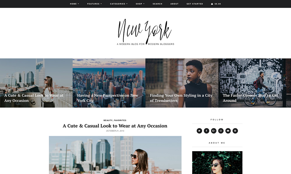 Tema de WordPress para blog y tienda de Nueva York