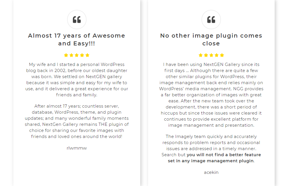 nextgen gallery testimonials