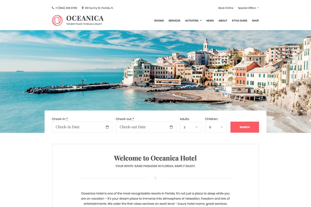 Oceanica Hotel WordPress Theme with Booking System