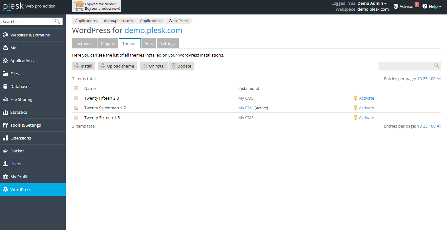 Manage WordPress Themes in Plesk