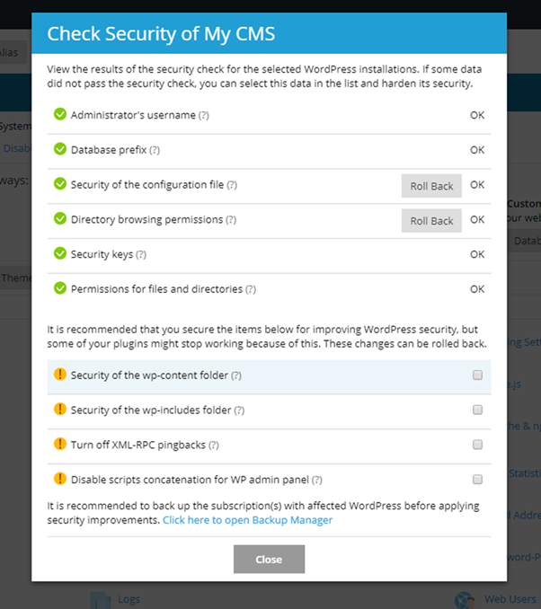 Plesk WordPress Security Check