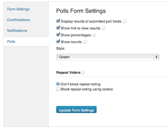Gravity Forms: Poll Settings