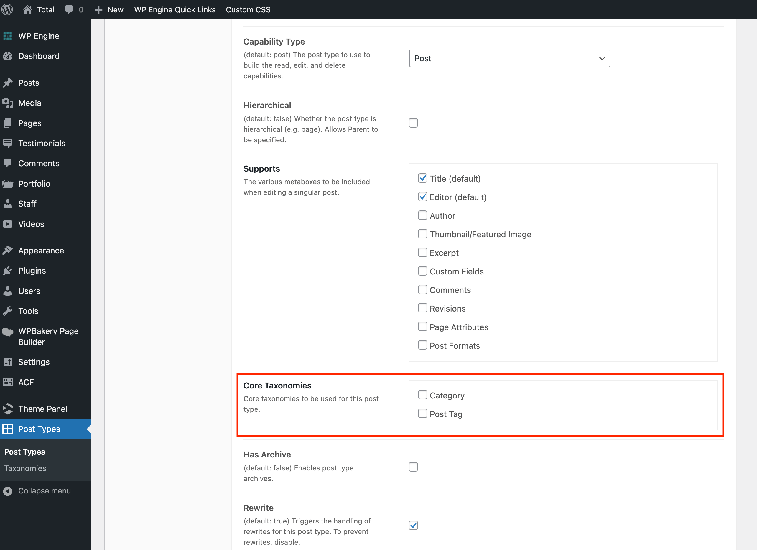 Post Types Unlimited Plugin Taxonomies field