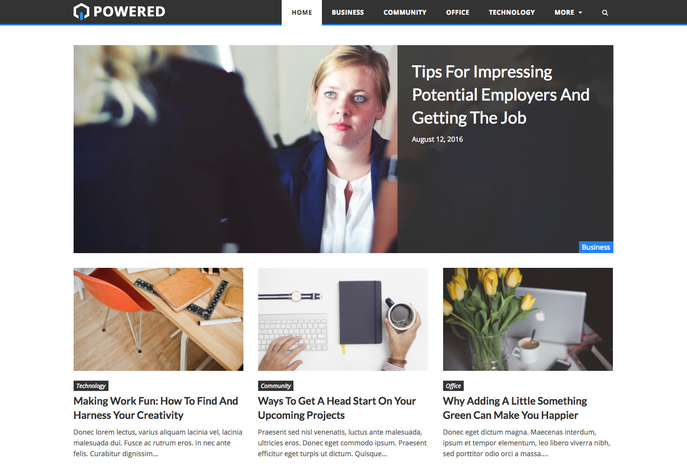 Powered Free Blogging WordPress Theme