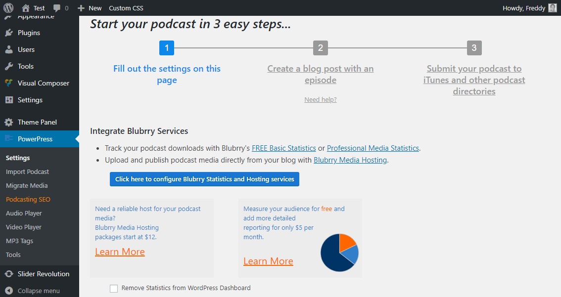 powerpress settings to host a podcast with WordPress
