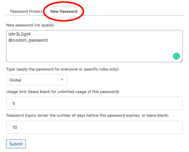 PPWP Create New Password