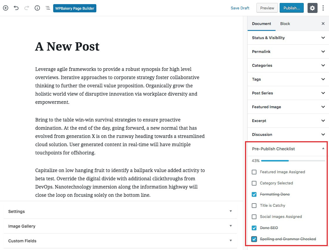 Pre-Publish Post Checklist Gutenberg