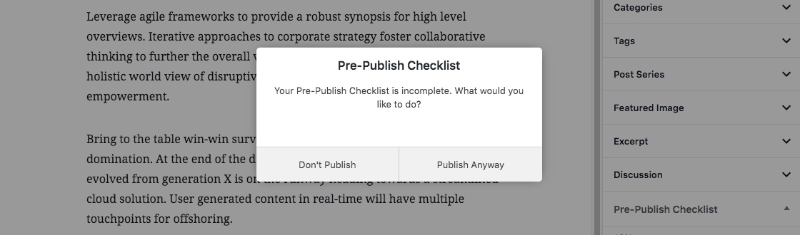 Pre-Publish Post Checklist Message